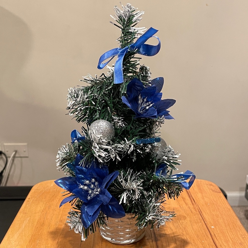 Blue and Silver Holiday Mini Tree